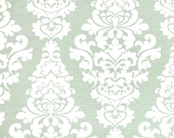 1 yard Berlin Artichoke - Home Decor Slub Fabric - Premier Prints  - Pale Green White Damask - fabric by the yard