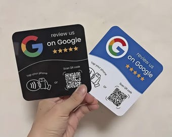 Plaque NFC Google Review, autocollant à code QR à scanner ou à toucher (10 x 10 cm)