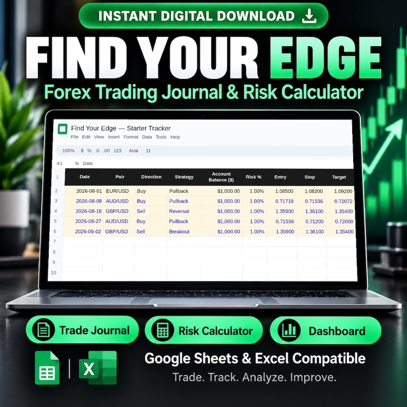 Trading Journal Target Forex Trading Journal Google Sheets Excel | Trader Performance Tracker ...