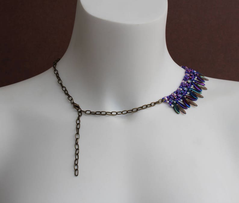 Glass Dagger Bead Woven Necklace in Deep Iridescent Blue Etsy