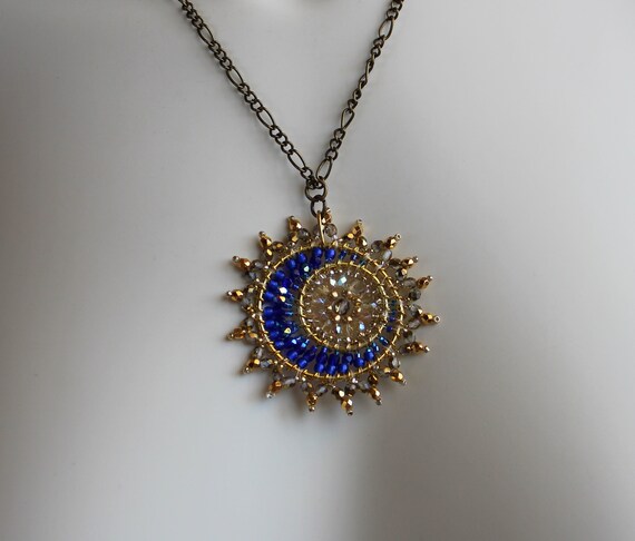 Sun And Moon Celestial Beaded Glass Pendant In Gold - Sun Moon Glass Pendant Sun And Moon Celestial Beaded Glass Pendant In Gold - Sun Moon Glass Pendant