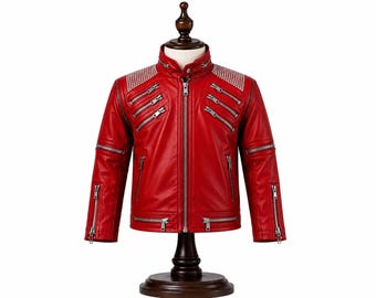 Michael Jackson Beat It Red Leather Jacket for Kids | Performance Style Costume
