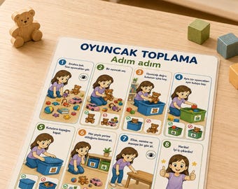 Visueel schema voor het opruimen van speelgoed voor kinderen | Gepersonaliseerde opruimroutinekaart