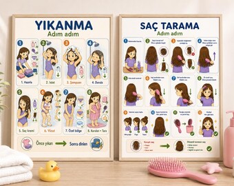 Persoonlijke hygiëneroutinekaart | Visueel schema voor wassen en borstelen van het haar
