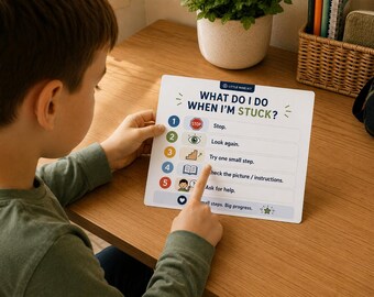 Wat te doen als ik vastloop | Printbare visuele probleemoplossingskaart voor kinderen