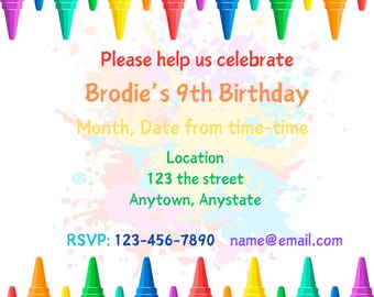 Crayon Themed Child&#39;s Birthday Invitation