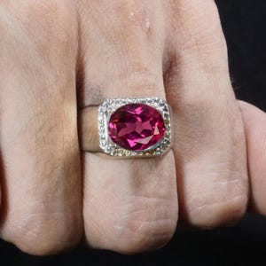 Men's Ruby Stone Ring, Natural Red Gemstone, Sterling Silver Jewelry, Unique Statement Gift