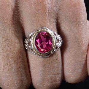 Natural Red Ruby Ring, Men's Gemstone Silver Ring, Statement Jewelry for Him, Birthday Gift