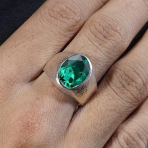 Emerald Ring for Boyfriend, Natural Green Gemstone Ring for Men, Silver Statement Jewelry, Birthday Gift for Him