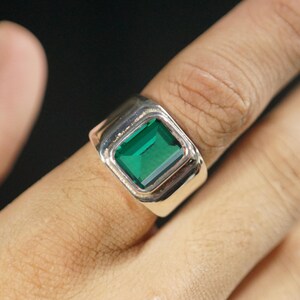 Emerald Men's Statement Ring, Natural Green Gemstone, Sterling Silver Men's Jewelry, Classic Ring, Gift for Boyfriend