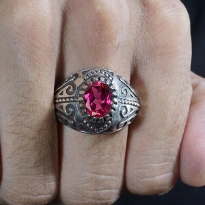 Ruby Men's Silver Ring, Natural Red Gemstone, Classic Men's Statement Jewelry, Anniversary Gift