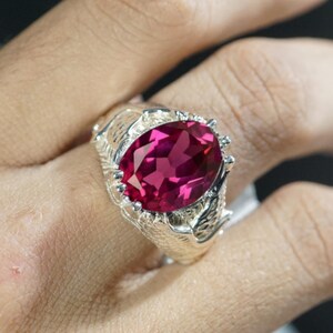 Ruby Men's Statement Ring, Natural Red Gemstone, Sterling Silver Jewelry, Anniversary Gift
