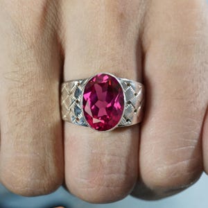 Ruby Ring for Him, Natural Red Gemstone, Sterling Silver Men's Ring, Elegant Statement Jewelry