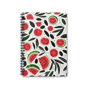 Spiral Notebook - Palestine Pattern Watermelon & Olive Tree Design, Ruled Line, Journal, Diary, Stationery,