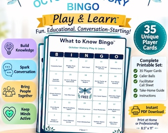 October History Bingo for Seniors | 35 Printable Cards, Large-Print Group Activity