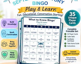 September History Bingo for Seniors | 35 Printable Cards, Large-Print Group Activity