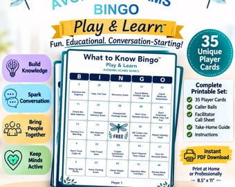 Scam Awareness Bingo for Seniors | 35 Printable Cards, Safety Activity for Groups