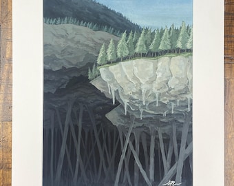 Original Gouache Painting | Fantasy Landscape Art | Moody Mountain Wall Art | 9x12 Artwork, 12x16 Matted