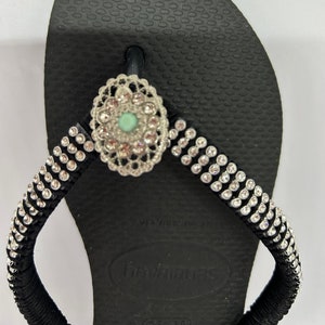 Havaianas Summer Bride Flip Flops Wedding Flip Flops Bling sandals Beach thongs Cristals Rhinestone Flip Flop Black flip flops size 7/8