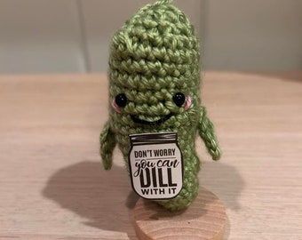 Crochet Emotional Support Positive Pickle Handmade Plushie Amigurumi , plush pickle Toy