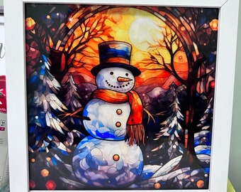 Lighted Snowman Shadow Box Christmas Decor wall decor frames 8 x 8