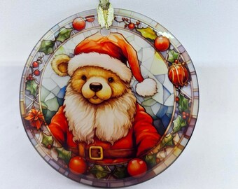 Teddy Bear Ornament Christmas Stained Glass Ornament xmas decor personalized ornament