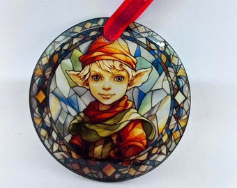 Elf Ornament Christmas Stained Glass Ornament xmas decor personalized ornament