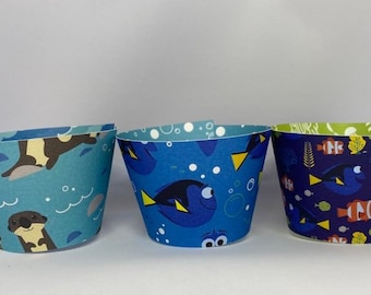 Dory Double Side Cupcake wrappers, cupcake sleeves, Dory Birthday Party Decor, fish Kids Birthday Party Nemo , Party Supplies, set of 12