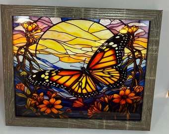 Butterfly light box Stained Glass style Shadow Box wall decor frames 8 x 10 or 9x9 Gray, white or black frame,