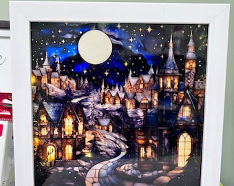 Christmas Village lighted Shadow Box Christmas Decor wall decor frames 8 x 8 Christmas light box