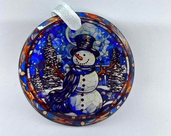 Snowman Ornament Christmas Stained Glass Ornament xmas decor personalized handmade ornament