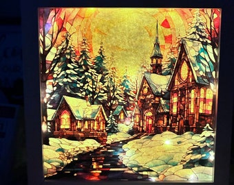 Christmas Village lighted Shadow Box Christmas Decor wall decor frames 8 x 8