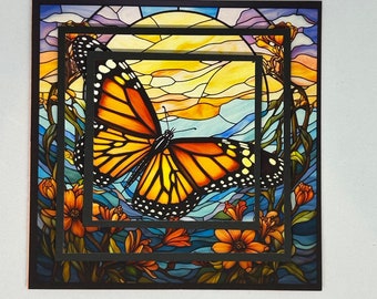 Stained Glass Butterfly card Happy Birthday Sentimental Thank you sympathy handmade 3D Card 5" x 5"