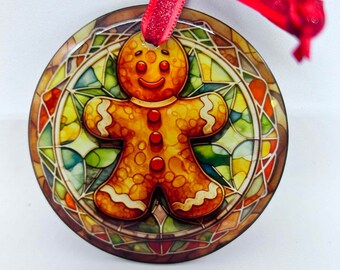 Gingerbread man Ornament Christmas Stained Glass Ornament xmas decor personalized ornament