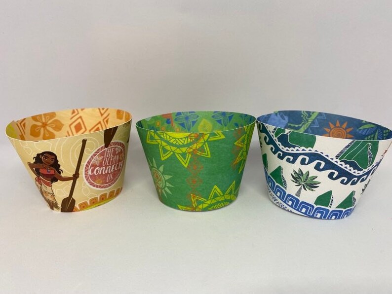 Moana Double Side Cupcake wrappers Moana cupcake sleeves Moana Birthday Party Decor Kids Birthday Party Party Supplies set of