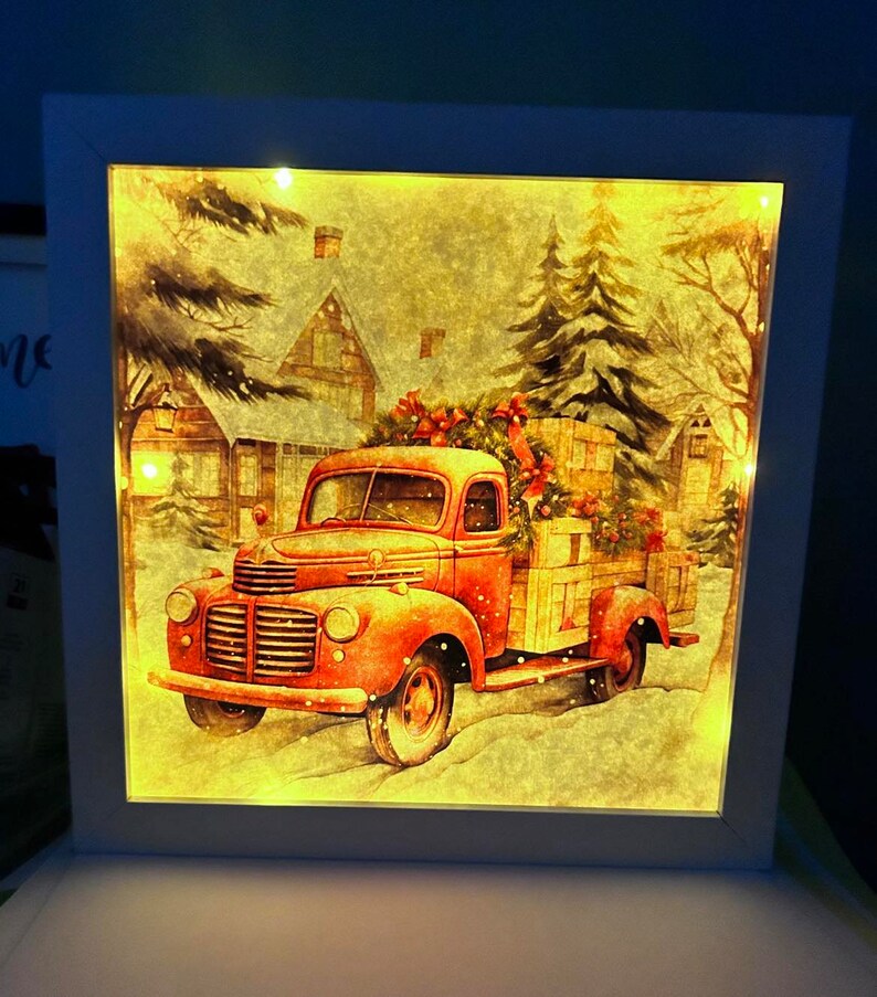 Christmas Red Truck Lighted Shadow Box Christmas Decor Wall Decor