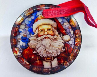 Santa Ornament Christmas Stained Glass Ornament xmas decor personalized ornament