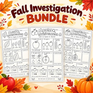 Fall Science Worksheets Bundle | Apple, Pumpkin & Leaf Investigation Activities | Preschool–1st Grade Printable