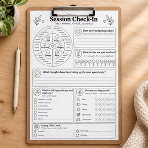 Hoja de registro para la sesión de terapia / Control de salud mental / Rueda de emociones / Herramienta de asesoramiento / Descarga digital