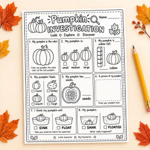 Paquete de hojas de trabajo de ciencias de otoño, investigación sobre hojas de manzana y calabaza, actividades para preescolar y jardín de infantes, PDF de STEM de otoño