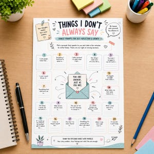 Things I Don't Always Say Worksheet, Guided Journal Prompts for Self Reflection, Personal Growth Adults Teens Activity, Digital Download