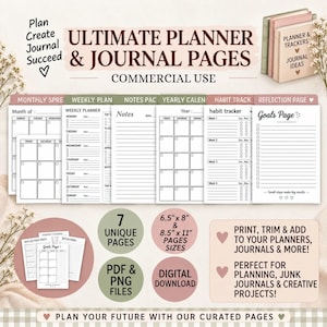 Little Golden Journal Planner Pages, Junk Journal Inserts, Commercial Use Planner Printable, Habit Tracker, Goals, 6.5x8 Calendar Refills