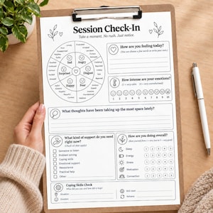 Checkliste für die Therapiesitzung | Check-in zur psychischen Gesundheit | Gefühlsrad | Beratungsinstrument | Digitaler Download