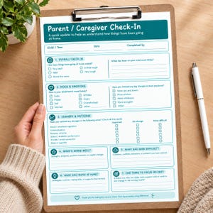 Parent Caregiver Check-In Form | Child and Teen Therapy Worksheet | Pediatric Mental Health Progress Tracker | Counselor Printable PDF