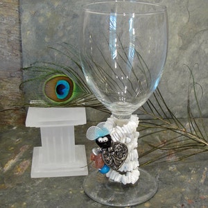 Bee Mine Valentine Wine Goblet Wire Wrapped Wine Glass with Beaded Stem, Heart Charm, and Sweet Blue BumbleBee image 2