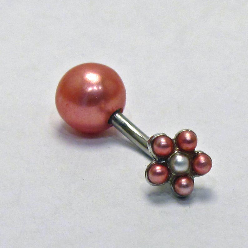 Surgical Steel Hypo Allergenic Pink Pearl Flower Belly Ring ~ Summer Style Navel Ring ~ Belly Button Ring ~ Piercing Body Jewelry