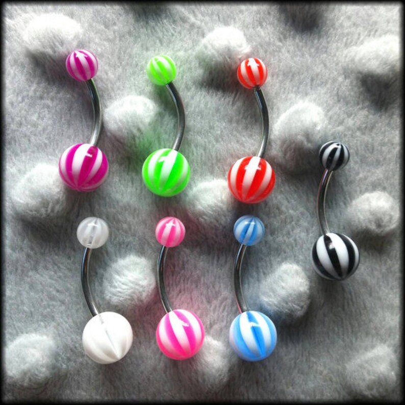Striped Beach Ball Belly Ring Summer Style Navel Ring Etsy