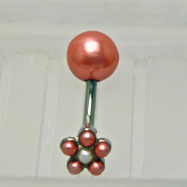 Surgical Steel Hypo Allergenic Pink Pearl Flower Belly Ring ~ Summer Style Navel Ring ~ Belly Button Ring ~ Piercing Body Jewelry
