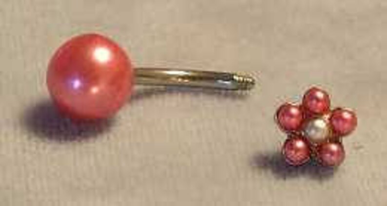 Surgical Steel Hypo Allergenic Pink Pearl Flower Belly Ring ~ Summer Style Navel Ring ~ Belly Button Ring ~ Piercing Body Jewelry
