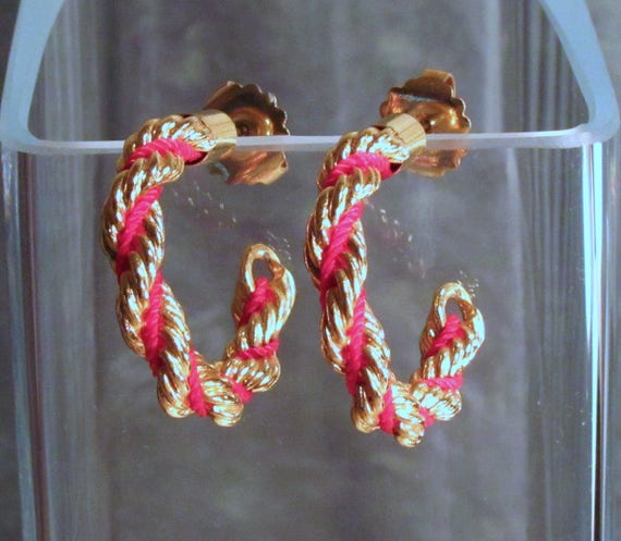 Avon Color Twist Hoop Earrings - Twisted Red and … - image 1